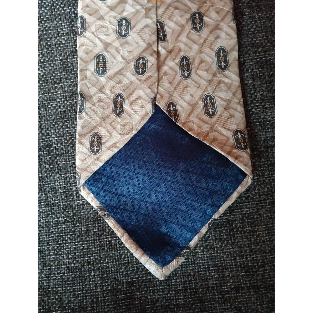 Tie 70s 80s 90s Y2K Mens Villa Bugatti Beige 4 Wide 58 Long